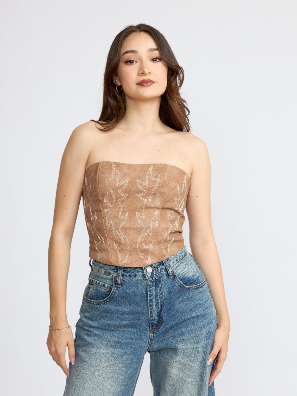 Women’s Western Embroidered Faux Suede Corset Top